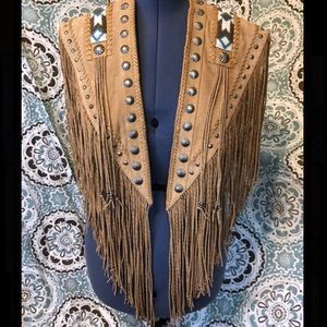 Cripple Creek vintage beaded leather shawl.